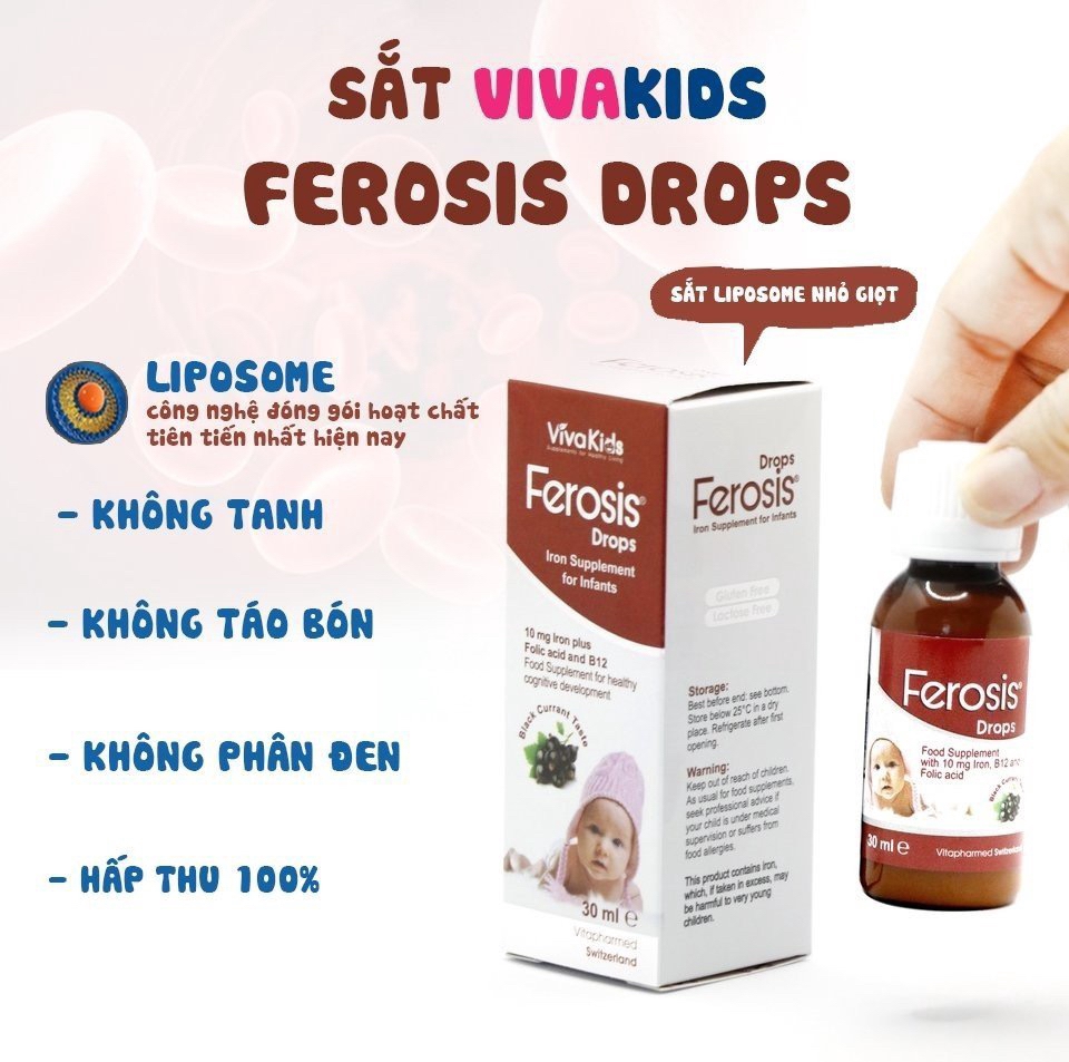 VivaKids Ferosis Drops không tanh, không táo bón, không phân đen - sản phẩm thích hợp cho trẻ có bệnh lý tiêu hóa
