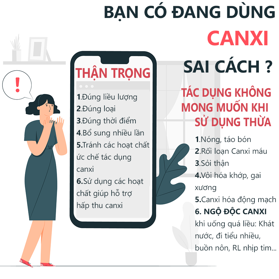 Hướng dẫn uống canxi đúng cách không ây nóng trong, táo bón